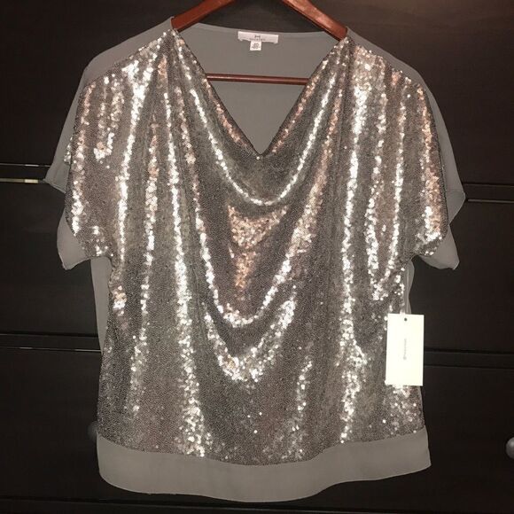 NWT Halston Dark Grey Sequin Blouse - Size Small - Picture 1 of 7